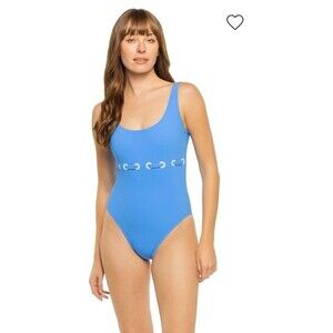 Karla Colletto Women's Blue Lulu Round Neck Underwire One-Piece Swimsuit Size 14
